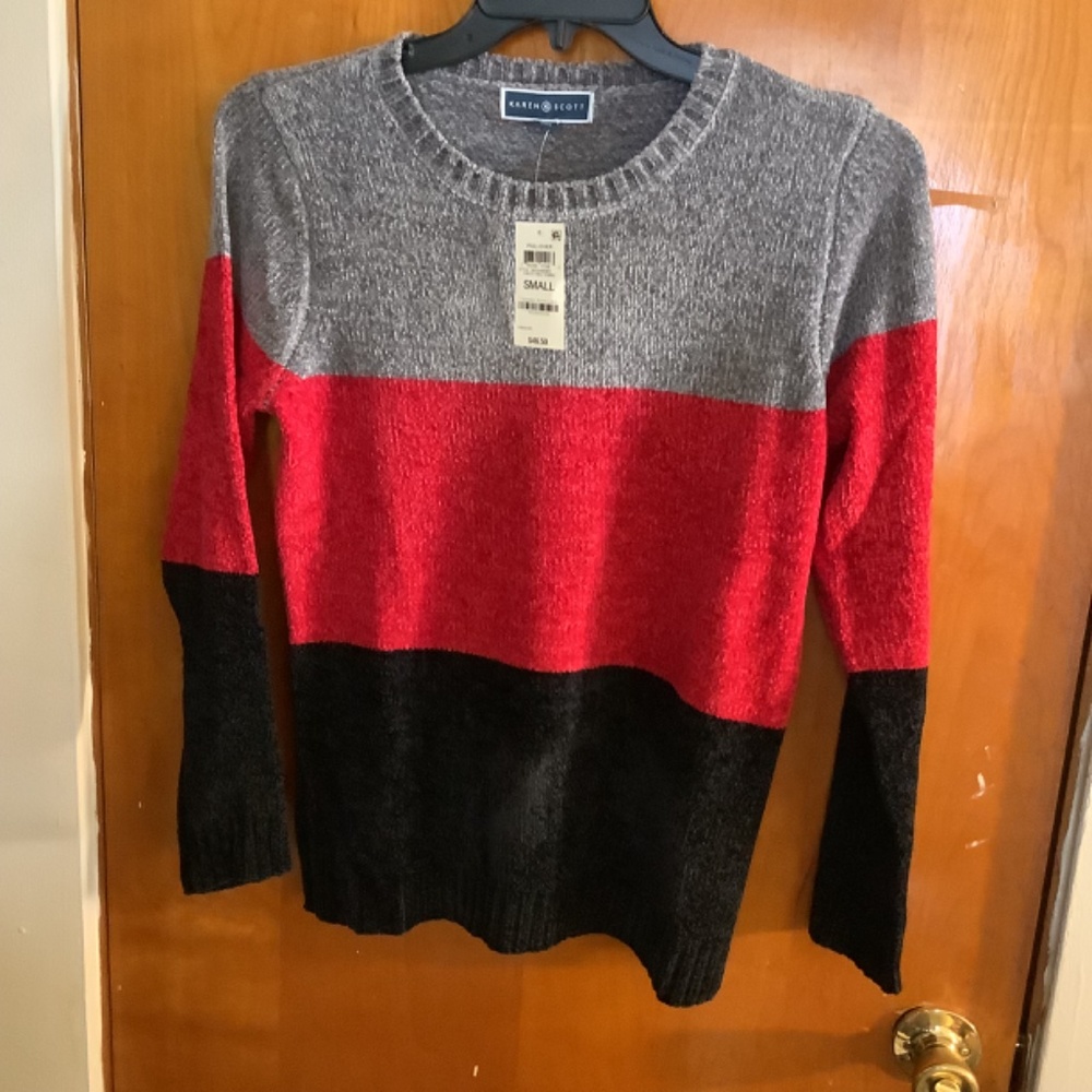 Crewneck Allover Oversized Colorblock Detail Pullover Sweater - Picture 2 of 6